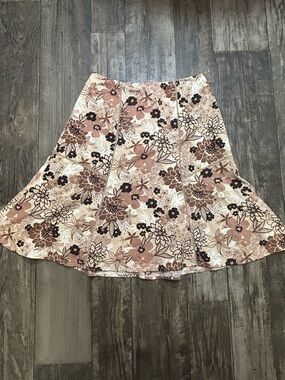 Christopher & Banks Floral A-Line Skirt in Blush, Brown and Black